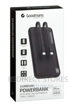 Goodmans 10000 Powerbank + Built-in Lightning Type C Cable