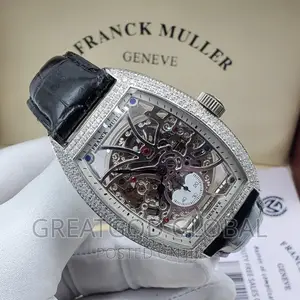 Luxury Frank Muller Solid Leather Wristwatch Silver Body