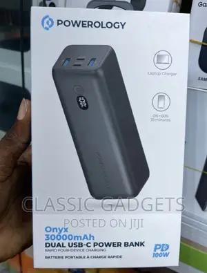 Powerology 30000mah 100W Onyx Laptop Charger Power Bank
