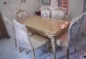 Contemporary Six Seaters Wooden Top Dinning Tableset
