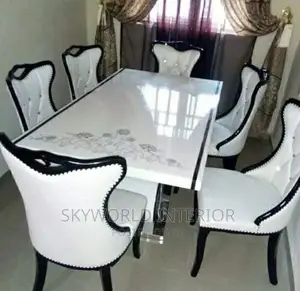 White Dining Table Set 6 Leather Chairs