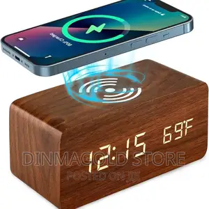 Digital Alarm Clock Wooden Temperature