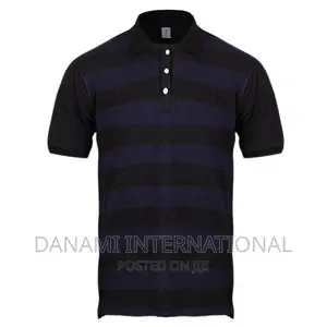 Danami Blue With Black Striped Polo Collar T-Shirt