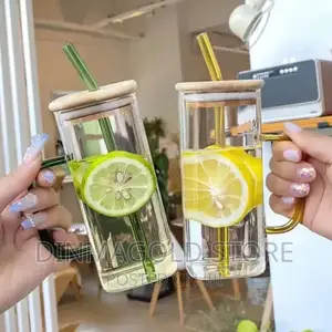 Square Mug With Lids and Straw