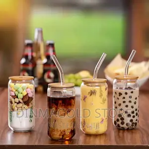 Glass Cup With Lid Straw Transparent
