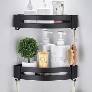 Bathroom Wall Mount Corner Shower Shelves With Two Hooks