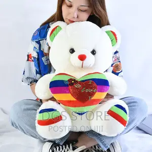Soft Striped Embroidery Love Teddy Bear