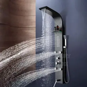 Black Standing Power Shower With Shelf