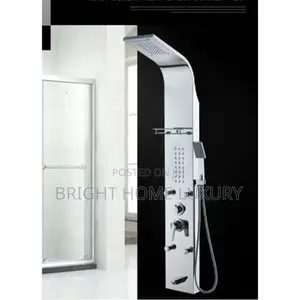 Silver Standing Power Shower Mixer With Shelf