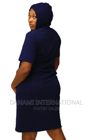 Danami Hooded Dress Gown- Red With White on Navy Blue