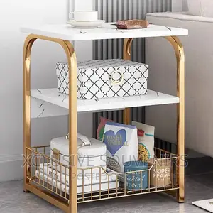3 Tier White And Gold Side Table With Storage Basket