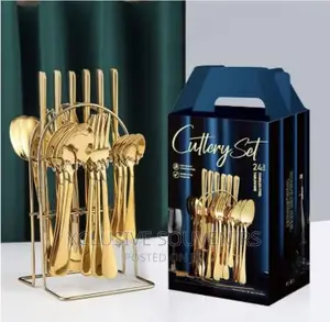 24pcs Stainless Steel Tableware Cutlery Set With Metal Rack