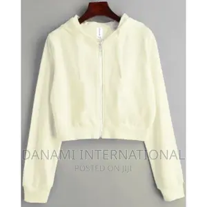 Danami Plain Zip Up Crop Hoodie