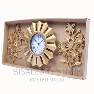 3 In 1 Gold Wall Clock With Decorative Flower
