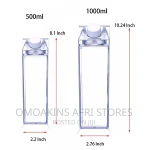 Square Milk Cup Cartoon Water Bottle Large Capacity Plastic