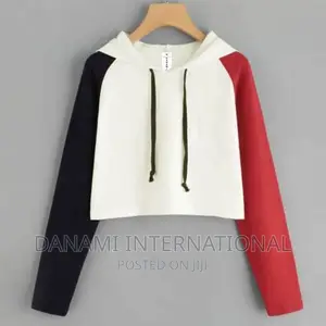 Danami Women Black Red Contrast Off White Crop Hoodie