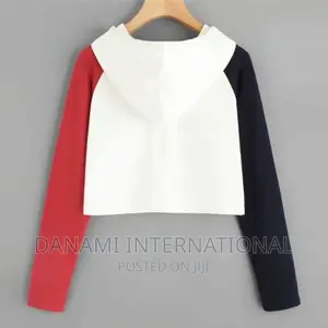 Danami Women Black Red Contrast Off White Crop Hoodie