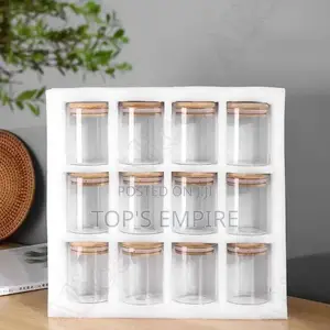12pieces/1piece Bamboo Covered Sealed Glass Jars