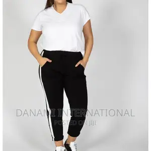 Danami Women’S Black With White Stripe Joggers Plus v Neck T