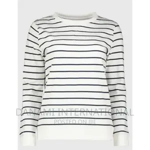 Danami Women’S Cream Navy Blue Strip Sweatshirt