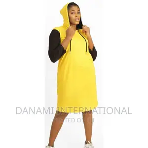 Danami Yellow and Black Contrast Women’S Hooded Dress Gown