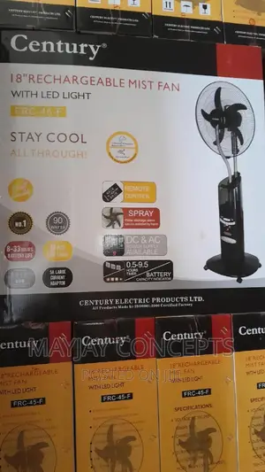4-in-1 Century Rechargeable Mist Standing Fan-Supports Solar