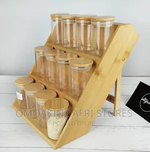 12pcs Wood Lid Glass Canister Kitchen Storage Bottles, Tiwa
