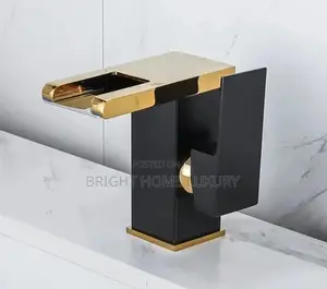 Black and Gold Half-Cut Waterfall Basin Mixer Tap