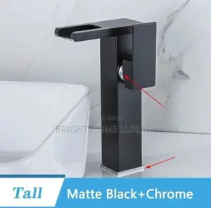 Black Half-Cut Long Waterfall Basin Mixer Tap