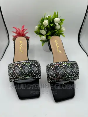 Open-Toe Crystal Studded Slippers