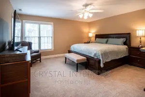 Wooden Bed Frame With 2 Bed Sides, Dress Mirror and Ottoman