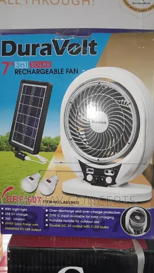 7" 3-in-1 Duravolt Solar Rechargeable Table Fan