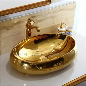 Big Oval Gold Countertop Wash Hand Basin