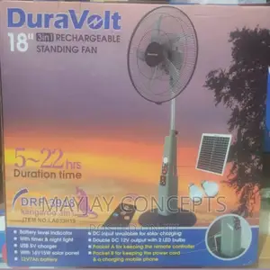 Duravolt 18inches 3-in-1 Solar Rechargeable Fan-2 Led Bulbs