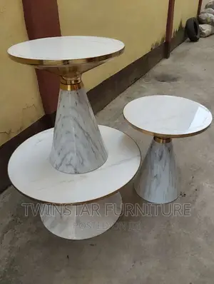 New Modern Marble Top Centre Table With 2 Side Stools