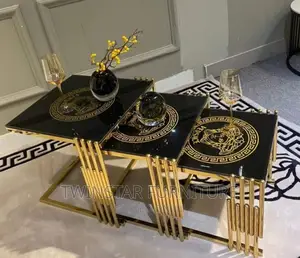 Modern 3 in 1 Versace Glass Top Side Stools