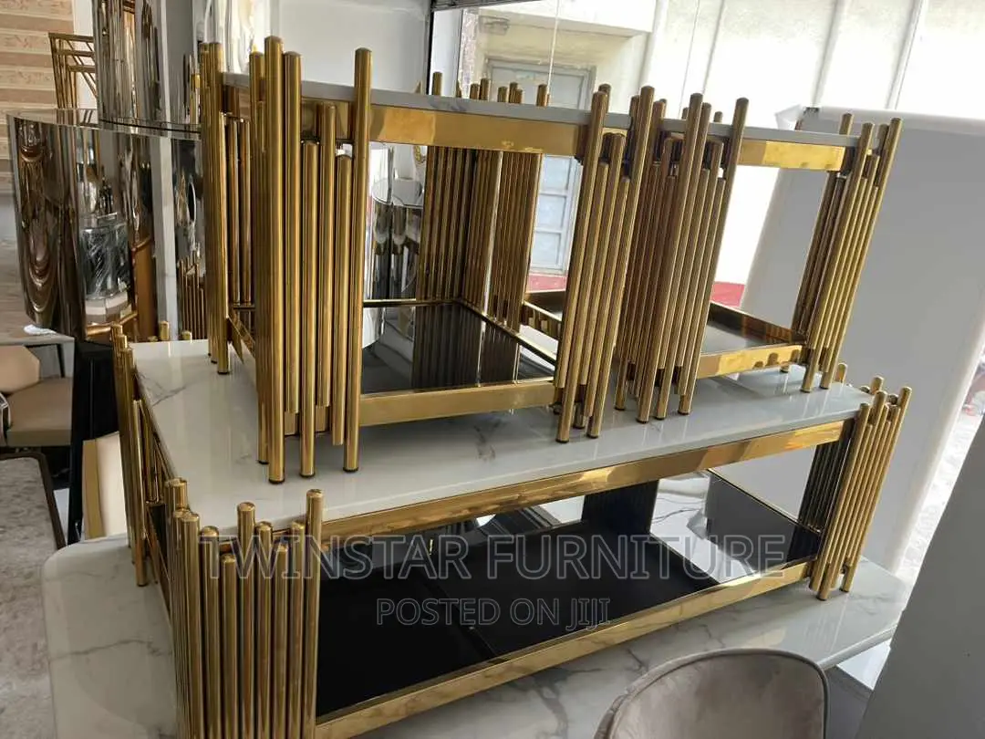 Modern Marble Top Centre Table With 2 Side Stools