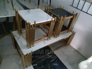 Modern Marble Top Centre Table With 2 Side Stools