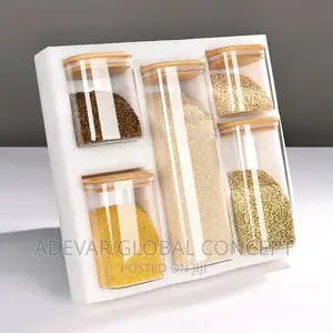 5pcs Bamboo Glass Sealed Storage Dry Fruit Coffee Beans