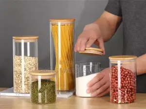 5 PCS Square Round Glass Food Containers With Bamboo Lid
