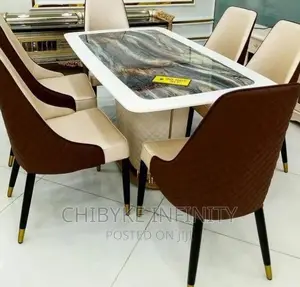 6-Seater Royal Marble Dining Table With 6-Exotic Chairs