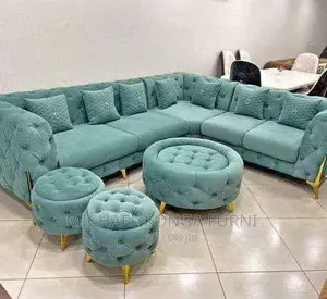 L Shape Chesterfield With Puff and Table