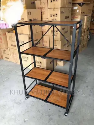 4 Layer Foldable Wood Top Shelf