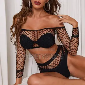 Sexy Lingerie Mesh Perspective Fishnet T-Shirt Panties Set