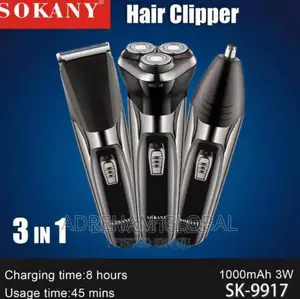 Sokany 3 in 1 Hair Clipper, 1000mah Battery 3w.