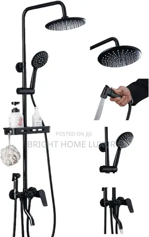 Black Wall Mounted Standing Shower Mixer With Soap Dish