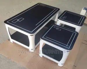 New Modern Glass Top Centre Table With 2 Side Stools