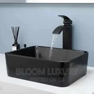 Matte Black Countertop Basin and Waterfall Faucet