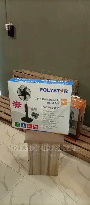 Polystar 16 Inches Rechargeable Fan With Solar Panels