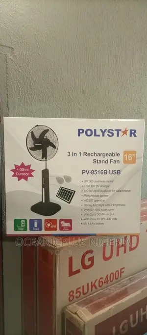 Polystar 16" Rechargeable Fan With Remote, Usb, Led Bulb